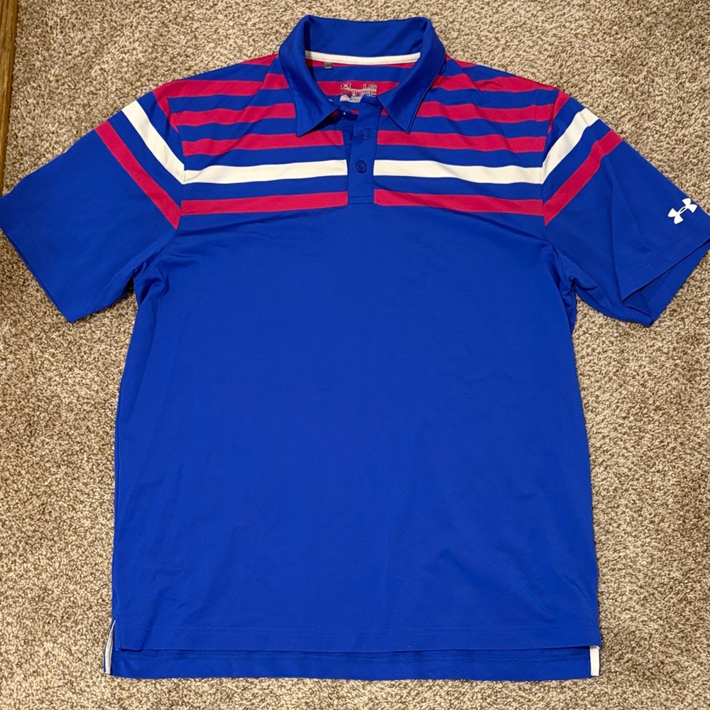 Under Armour Royal Blue Polo with Red & White Stripes